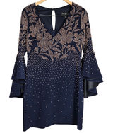 Betsy & Adam Navy Beaded Bell Sleeve V Neck Mini Cocktail Dress Size 8‎ NWT Photo 0