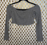 SheIn Grey knit sweater crop top off shoulder size S Photo 0