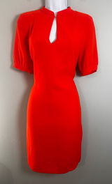 J.Crew Red Keyhole Sheath Dress Short Puff Sleeve‎ Mock Neck Size 2 Photo 0