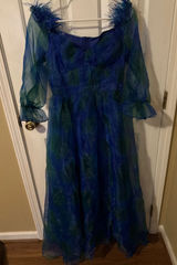 NWT Blue Green‎ Watercolor Organza Maxi Dress Feather fairycore gala mermaid Photo 0