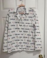 SKIMS Team USA White Cotton Poplin Sleep Top Button Down Pajama Shirt Medium Photo 0