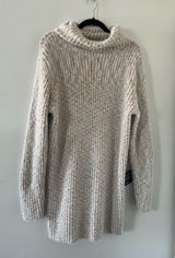 NWT Lulus Knit Turtleneck Cream Speckled Sweater Mini Dress Small Cozy Oversized Photo 0