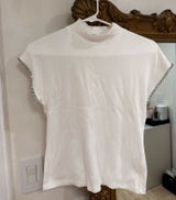 Zara White Rhinestone Trim T Shirt Embellished Sleeve Top Mock Neck Size Medium Photo 0