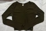 Bozzolo Olive Ribbed V-Neck Long Sleeve Sweater Photo 0