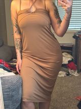 Abercrombie & Fitch Sleek Brown Bodycon‎ Midi Dress with Keyhole Neckline Photo 0
