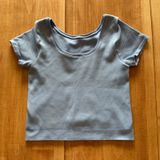 Elee Light Blue Ribbed Seamless Short Sleeve Scoop Neck Crop Top Activewear Photo 0