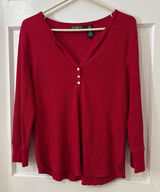 Polo Jeans Co Ralph Lauren Waffle Thermal Henley Top Womens L Preppy Layers Red Photo 0