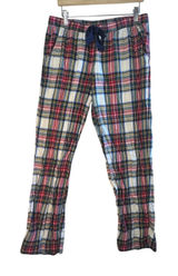 Aerie Women Medium Plaid Flannel Pajama Pants Rhinestone Accent Navy‎ Drawstring Photo 0