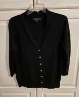 Kasper Separates Black V-Neck Cardigan Rhinestone Button Wool Blend XL Photo 0