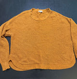 Madewell Womens Large Burnt Orange Waffle Knit Curved Hem Crewneck Sweater L Photo 0