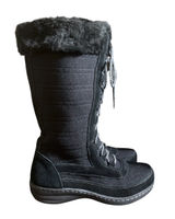 Aetrex Black Lace-Up Tall Winter Boots with Faux Fur Collar,Size 7.5-8 Photo 0