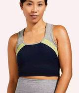 Beyond‎ Yoga Peloton Womens Medium Colorblock Crop Tank Top Navy Gray Neon Logo Photo 0