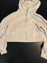 Manifest Offline Womens Cream‎ Quarter Zip Cropped Hoodie Sweatshirty Small Photo 0