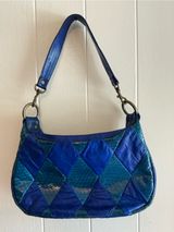 Vintage Eel skin Lee Sanders Blue Patchwork NWOT Shoulder Crossbody Handbag for Photo 0