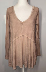 POL boho Long Sleeve V Neck Tunic Top Ribbed Knit Casual Blouse pink‎ beige Photo 0