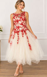 Red Floral Lace Tulle Dress Formal Party Photo 0