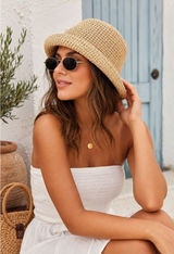 Natural Woven Paper Straw Bucket Hat | Beige Summer Sun Hat | Lightweight Beach Photo 0