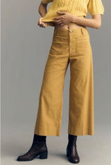 Maeve Anthropologie The Colette Linen Blend Cropped Wide Leg Pants Mustard 29 Photo 0