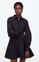 Madewell Dress 8 Black Seamed Long Sleeve Mini Poplin Shirtdress Pockets‎ NV025 Photo 0