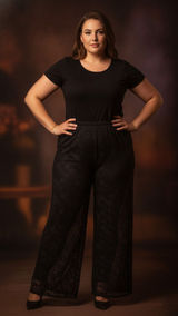 Unbranded Sheer Lace Wide Leg Pants, Black Floral, One Size (up to 44" waist) Photo 0