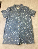Wishlist Star Print Button Front‎ Romper Light Blue Denim Large WL24-9852 NEW. Photo 0