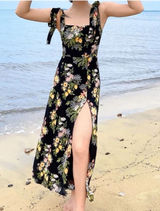 Reformation Twilight Tie Bow Sleeveless Midi Dress Sicilia Black Floral 0 Photo 0