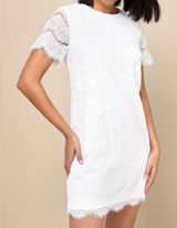 Lulus White Floral Lace Short Sleeve Mini Shift Dress Size Small Bridal Photo 0