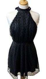 Jacquard Dress Sz 6 Halter Open Back Little Black Goth Evening Party‎ Photo 0