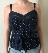 New Hollister Polka Dot Lace Cami Top Navy Blue Button Front Size Medium Photo 0
