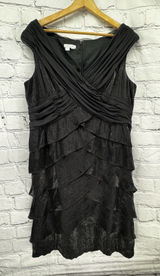 London Times Dress Size ?? Black Tiered Ruffle Sheath Cocktail Empire Waist Photo 0