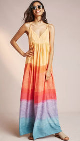Anthropologie Carla Weeks Setting Sun Maxi Dress XS Multicolor Ombre Boho Artsy Photo 0