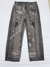 Acid Wash Wide Leg Paneled Denim Jeans Gray Streetwear Measurements in Photos Photo 0