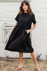 Tradlands Nico Dress Size Small Black Linen Blend Pocket Coastal Grandma Cottage Photo 0
