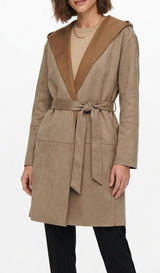 Zara Faux Suede Belted Jacket Tan Brown Size Small Open Front‎ Coat Duster Photo 0