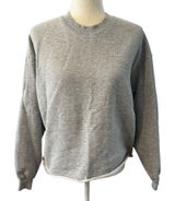 Alo Yoga Gray Raw Hem Cropped Crewneck Sweatshirt Oversized Pullover Logo (L-XL) Photo 0