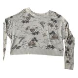Gilly Hicks Womens XS‎ Cropped Sweatshirt Cream Tropical Island Palm Tree Print Photo 0