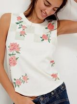 We The Free $58 Check It Out Free People Ivory Checkered Floral Muscle Tee Top M Photo 0