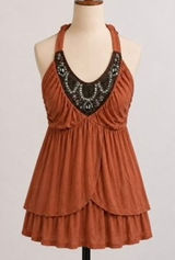 Vtg Y2K M Medium Babydoll Halter Top‎ Embellished Bling 90s Club Party Orange Photo 0