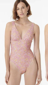NWT J. Crew Eco Plunge One Piece‎ Swimsuit Beach Paisley Peach Size 12 Photo 0