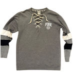 PINK Victoria's Secret Lace Up V Neck Sweatshirt XS Gray Athleisure‎ Photo 0
