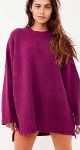 Free People High Low Plum Oversized Sweater Tunic Purple peaches Photo 0