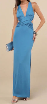 NWT Lulus Size XS Alexandria Turquoise Backless Column Maxi Dress Blue Photo 0