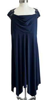 Catherine’s Navy Lace ‎ Draped Bodice Handkerchief Hem Formal Dress 1X Photo 0