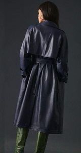 Faux Leather Navy Trench Coat Photo 0