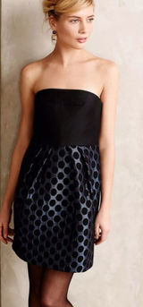 Anthropologie 4C Strapless Dress 4 Black Blue Polka Dot Jacquard Mini Graduation Photo 0