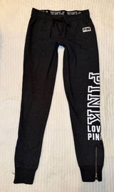 Victoria’s Secret PINK Black Joggers Sweatpants XS Ankle Zips Photo 0