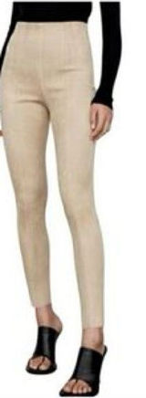 Zara Faux Suede High-Waist Leggings in Light Beige with Zip bottoms size Medium Photo 0