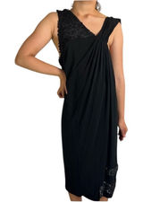 Yigal Azrouel Black One Shoulder Asymmetric Draped Cocktail Dress Petal Trim Photo 0