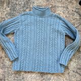 J. Crew Hand Knit Cable Knit Mock Neck Wool Blend Sweater Blue Small Photo 0