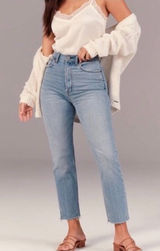 Abercrombie & Fitch Curve Love The Ankle Straight Ultra High Rise Jeans in Blue Photo 0
